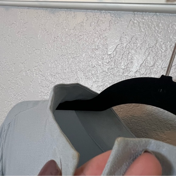 Eileen Fisher Silk Georgette Crepe Stand Collar Top in Frost Blue - Picture 5 of 11